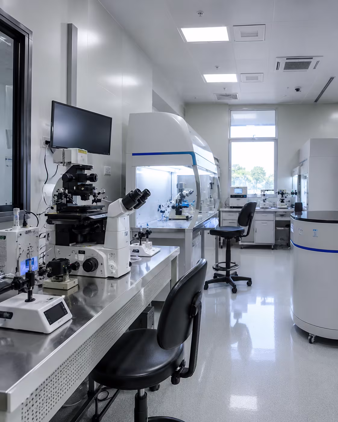 Modern sterile IVF laboratory with advanced embryology equipment and clean room environment at Wellspring IVF Ahmedabad