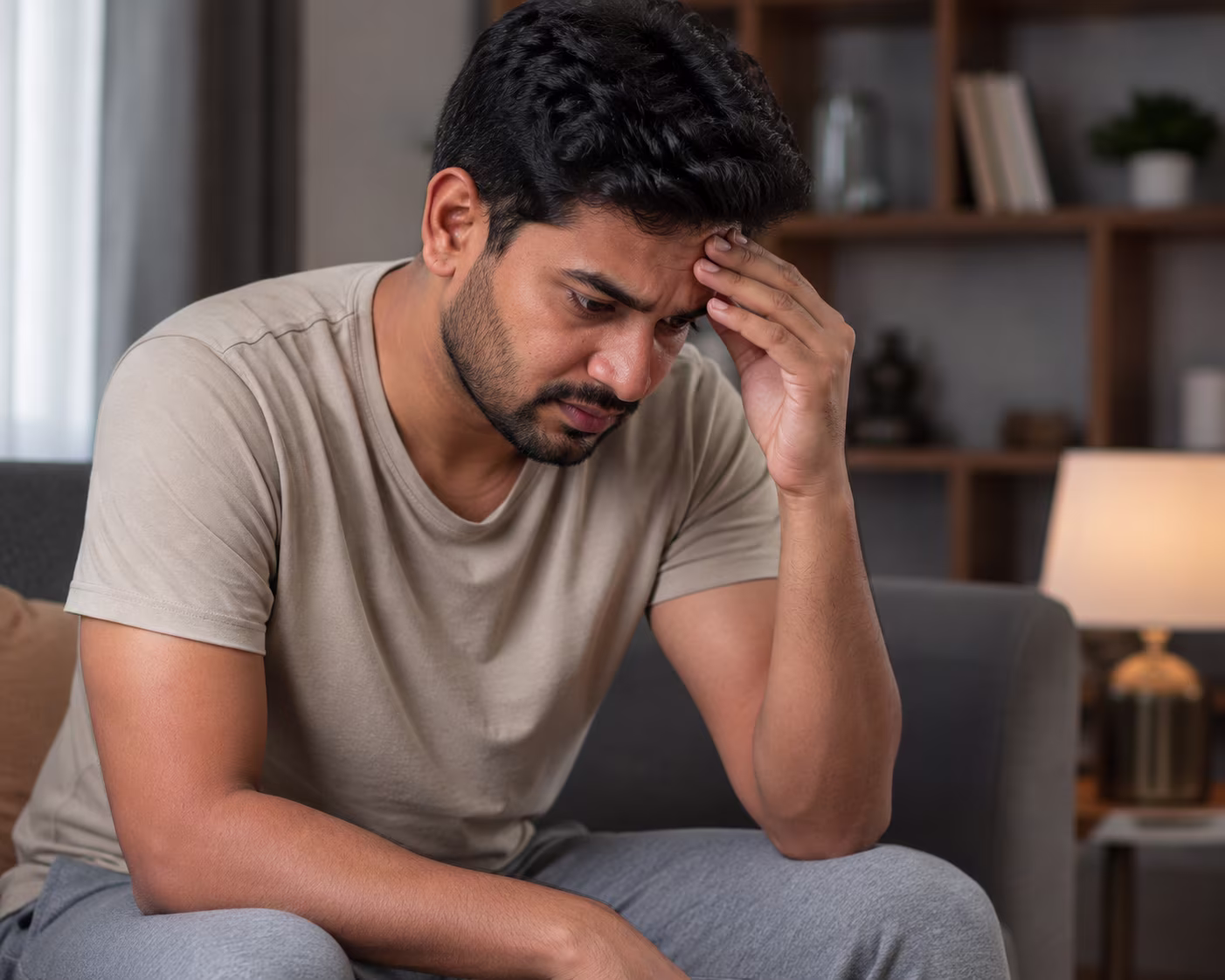 Stressed man experiencing male infertility concerns and emotional stress related to fertility problems and conception difficulties